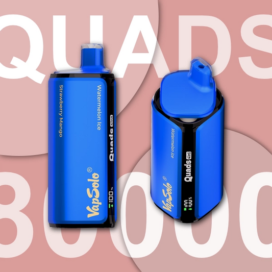 VAPSOLO QUADS 80K WATERMELON ICE & STRAWBERRY MANGO & BLUEBERRY ICE & FIZZY CHERRY 5%